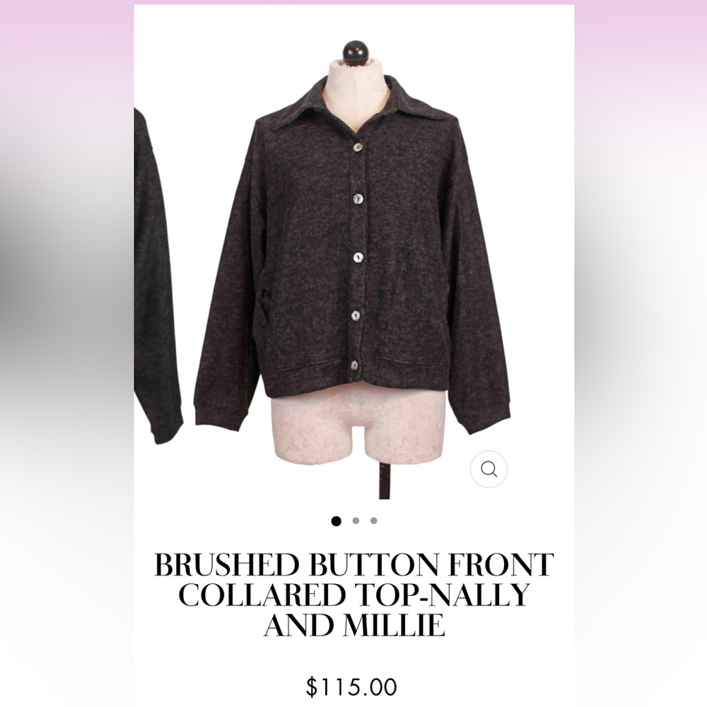 Brushed Button Front Collared Top-Nally And Millie - image 1